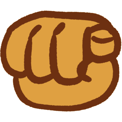 a yellow hand with brown outlines pointing at the viewer